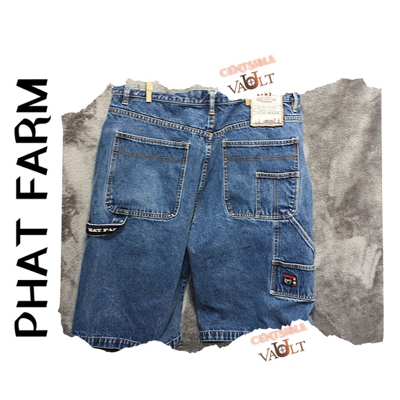 NWOT ~ Men’s PHAT FARM Waist 36” Blue Jean Long Shorts - Picture 6 of 6
